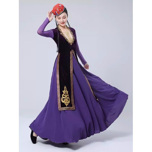 Uyghur dance costumes Female Purple Xinjiang Dance dress for women adult art examination big skirt practice uniform Ethnic minority costumes